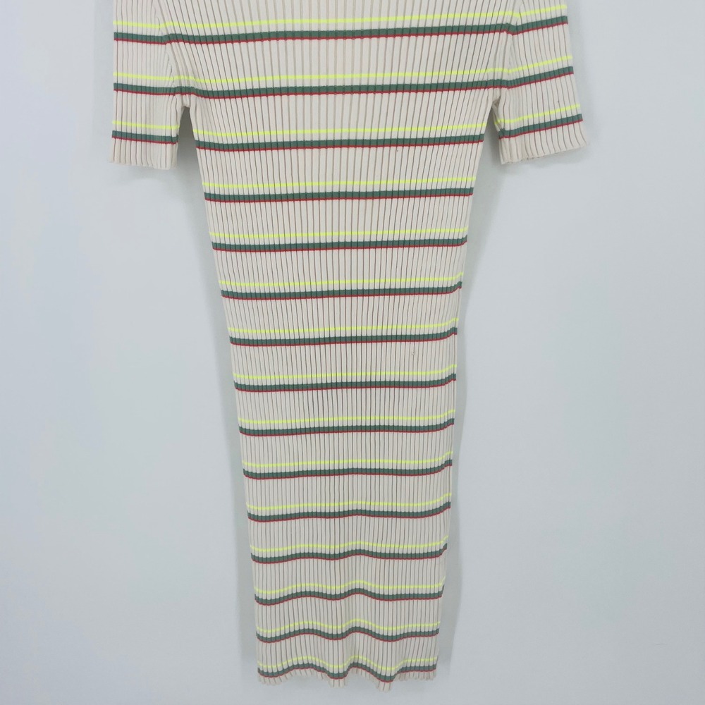 Lacoste Made in France Striped Ribbed Knit Polo Dress Cream Green Red Size 38 - Picture 10 of 13